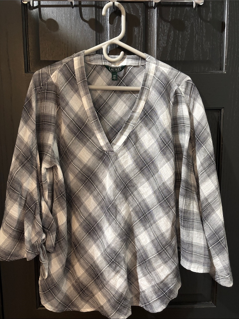 Lauren Ralph Lauren Black and White Plaid V-Neck Tunic